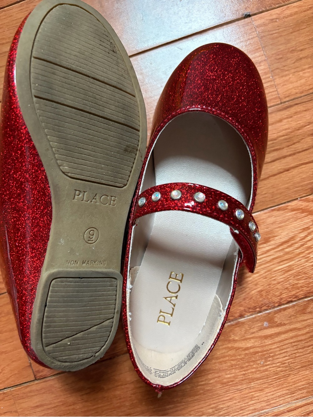 Place Red Glitter Mary Jane Dress Shoes with Pearl Strap - Picture 2 of 3